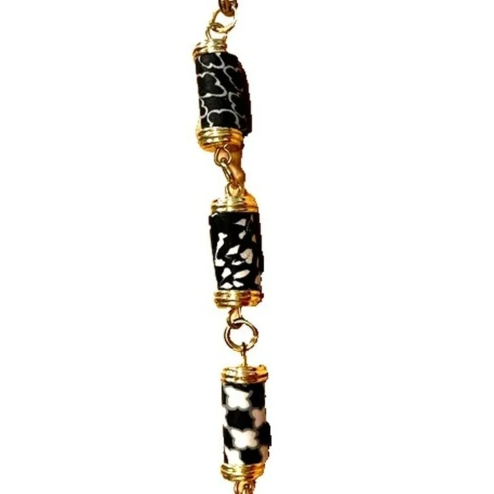 JilZarah Bracelet Unique Black White Clay beads gold‎ tone 7-8
